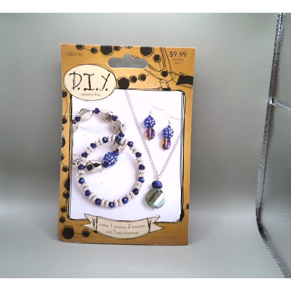 DIY Jewelry Kit Makes 1 Necklace 2 Bracelets 1 Pair Earrings Blue Silver 1083740